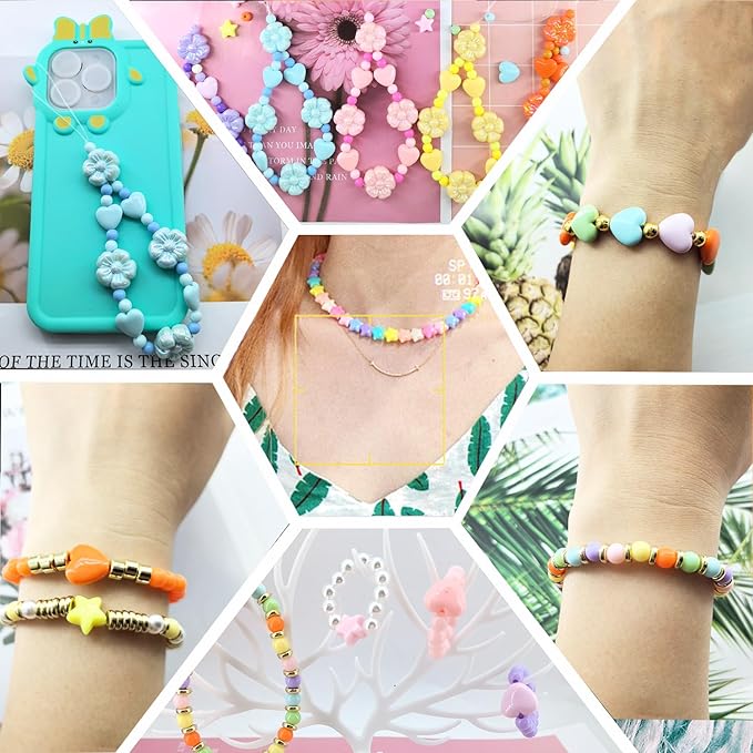 720Pcs Macaron Colors Assorted Beads for Jewelry Making, Acrylic Star Hart Flower Beads for Bracelets Making Round Pastel Beads Colorful Aesthetic Beads Bulk for Necklaces Phone Chains