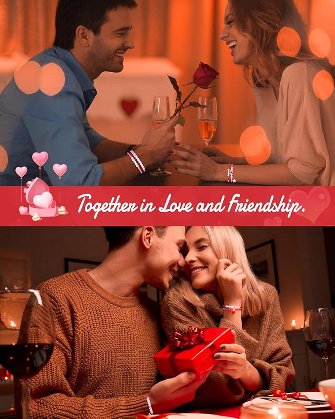 Goldwise Valentine’s Day Friendship Bracelet Kit for Adults – Pink Glass Seed Beads, 6 Unique Styles, Letter Beads and Charms, Romantic Jewelry Gift for Couples