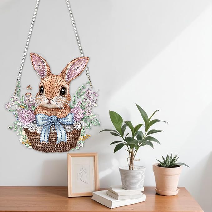 NAIMOER Diamond Art Hanging Kits for Adults Rabbit Easter 5D Special Shaped Rhinestone, DIY Acrylic Diamond Art Painting Window Pendants Home Garden Wall Hanging Ornament Kits, Double Sided