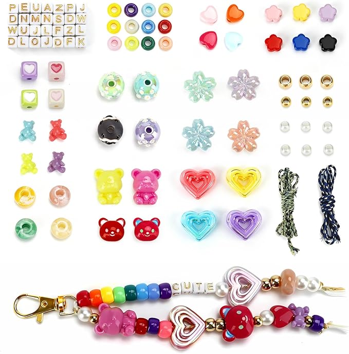 EcoUtens Beaded Keychain Making Kit – 340PCS DIY Keychain Making Kit with Alphabet Beads & Charm Set, Bag Charms, Phone Straps & Accessories, Gift-Ready Craft Supplies, Personalized Keychain Kit