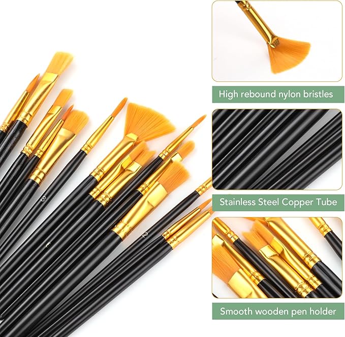 AROIC Acrylic Paint Brush Set,8pack/120pcs Nylon Hair Acrylic Paint Brushes,Oil Watercolor Rock Face Paint Brushes, Artist Craft Paint Brush Supplies, for All Purposes Kids Adult Painting.