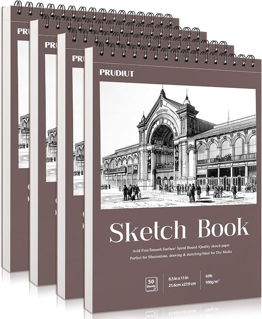 4 Pack Sketch Book 8.5×11 inch, Spiral Bound Sketch Pad 50 Sheets (68lb/100gsm), Acid-Free Sketchbook for Drawing Painting Sketching, Art Paper Drawing Supplies for Adults Artists Ideal Gifts