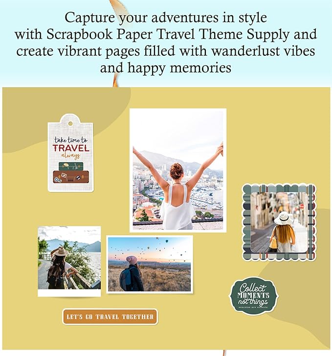 Trendzeen Travel Scrapbook Paper Pad - 6×6 Double Sided Paper Pack, Travel Ephemera Die Cuts for Vacation Album, Road Trip Journal - Adventure Theme Scrapbooking Supply - Total 2 Items