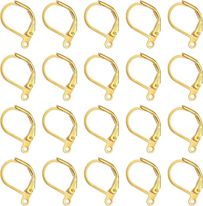 20 pcs golden 925 sterling silver leverback earring hooks skin-friendly french hook earring clasps with loop dangle earring findings for jewelry making and diy crafts