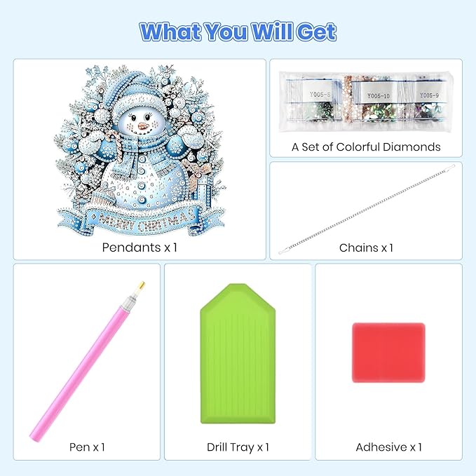 MOGTAA Christmas Diamond Art Hanging Kits for Adults Kids, Christmas Snowman Diamond Art Suncatchers, 5D Special Shape Winter Diamond Painting Window Pendant Kit for Home Garden Wall Decor
