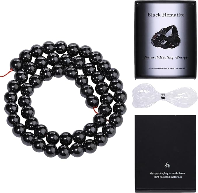 Song Xi 90pcs 4mm Natural Black Hematite Stone Beads for Jewelry Making, Gemstones Beads Bracelet for Necklace Earring Keychain, with Jewelry Box and Elastic for Christmas Wedding Birthday Gift