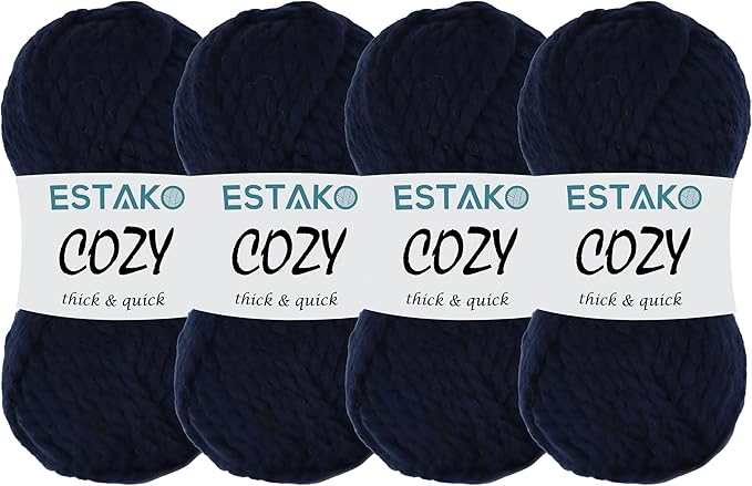 Estako Cozy Thick & Quick Yarn (4 Skeins Pack) 20% Wool 80% Acrylic Soft Super Bulky Weight #6 Knitting and Crocheting Yarn (4 x 3.52 Oz) / (4 x 65 Yrds) (55302 - Navy Blue)
