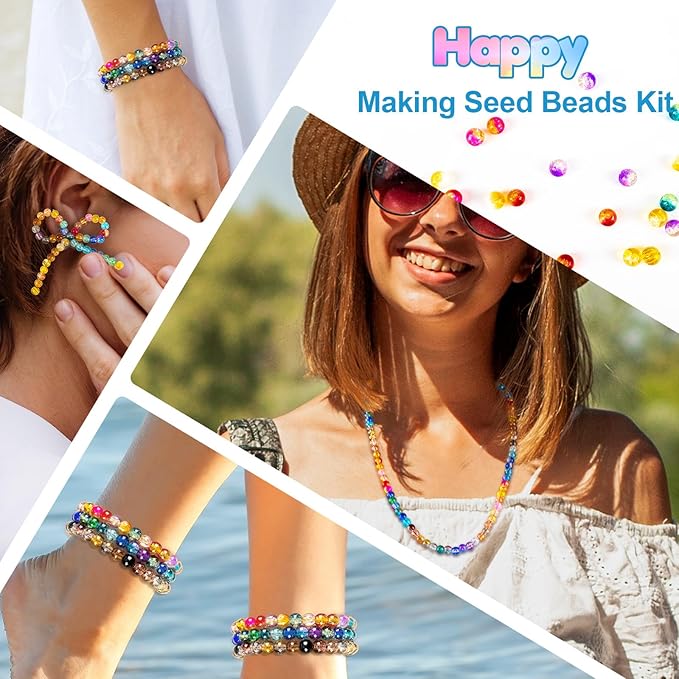 XSEINO About 1200pcs 6mm Crack Glass Beads Bracelet Making Kit,24 Style Crack Sunshine Yellow Series Colorful Crystal Beads for Jewelry Bracelet Making,DIY Crafts,Friendship Bracelets,Necklaces
