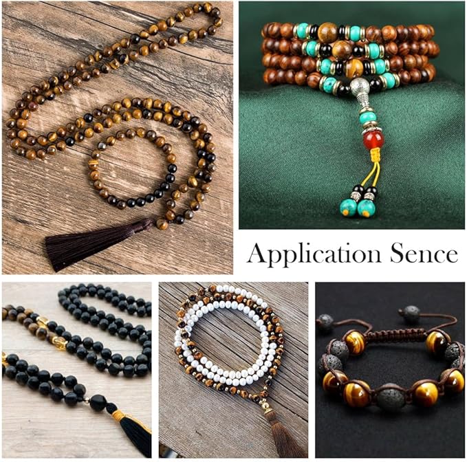 KISSITTY 300Pcs 6 Style Natural Wood Round Gemstone Beads Kit for Easter 8mm Lava Rock Bead & Grade AB Tiger Eye Wood Bead Natural Polished Wooden Ball Loose Beads for Men Bracelet Jewelry Making