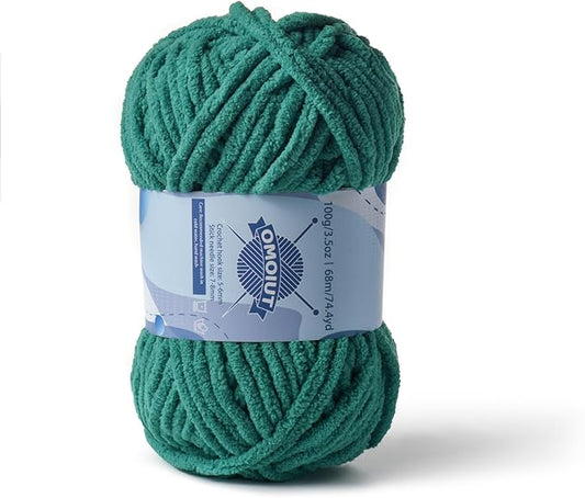 Chunky Chenille Yarn for Crocheting, Baby Yarn for Crocheting Soft Blankets, Bulky Yarns for Crochet Amigurumi, 100g (74.3yds) Fluffy Velvet Yarns for Hand Knitting (Dark Green)