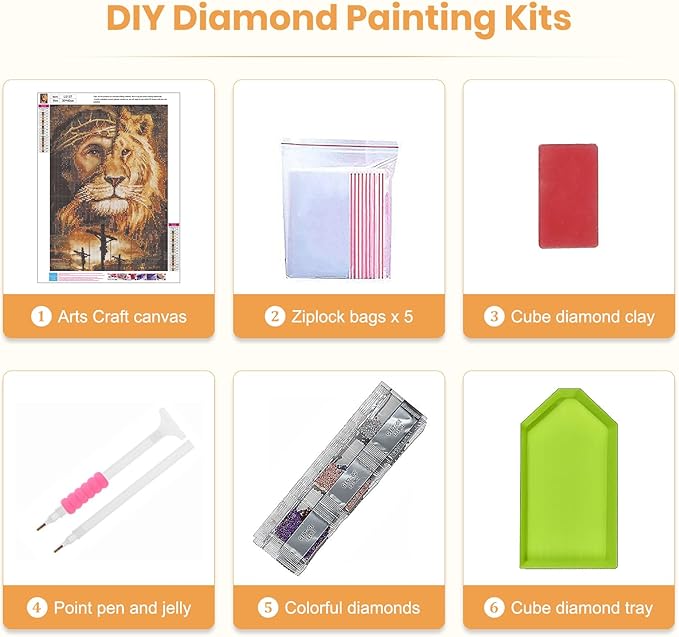 SENQAO Lion Diamond Painting Kits for Adults, Lion & Jesus Diamond Painting DIY 5D Diamond Painting Animal Lion Diamond Art Kits Picture for Home Wall Decor 30x40cm