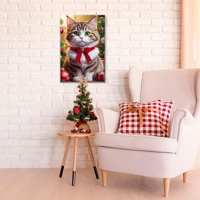 JOOZ Paint by Numbers Kit for Adults with Frame Christmas Cat Paint by Number with Easel Christmas Ball Adult Paint by Number Kits Framed DIY Oil Painting Kits for Gift Home Wall Decor 8x12 Inch