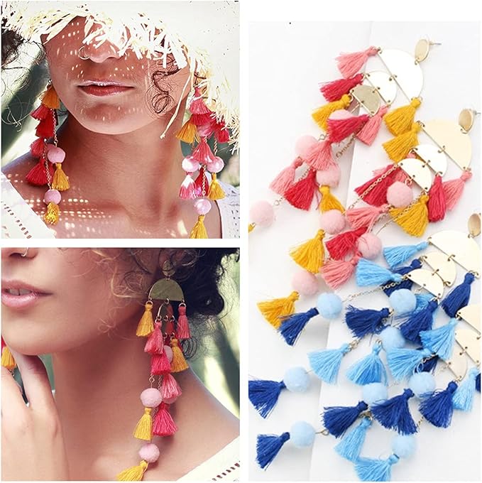 MSCFTFB 100 Pieces Mini Tassels Mala Tassel Kit with Jump Rings for Earring Necklace Jewelry Making Garland Keychain Charms Crafts Decorations (Multi)