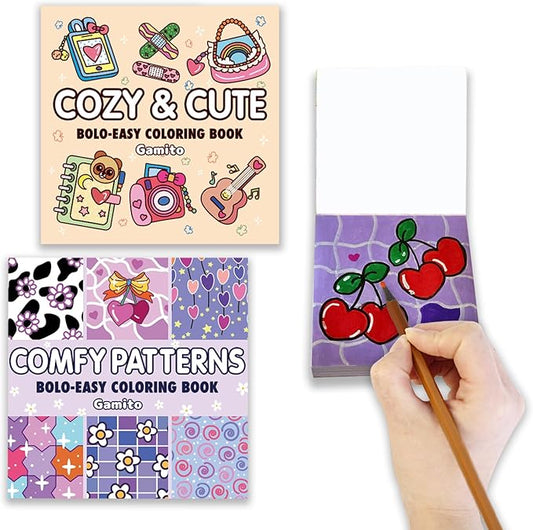 Mini Coloring Book for Adults, 2-Pack Travel Small Coloring Books, Pocket Size Adults Relaxation Coloring Books Stress Relief Adult Mini Coloring Book (Comfy Pattern)
