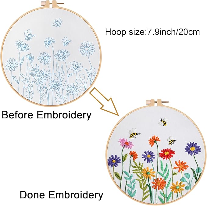 Louise Maelys Embroidery Kits for Beginners,Cross Stitch Kit for Adults,DIY Needlepoint with Daisy Flowers Pattern