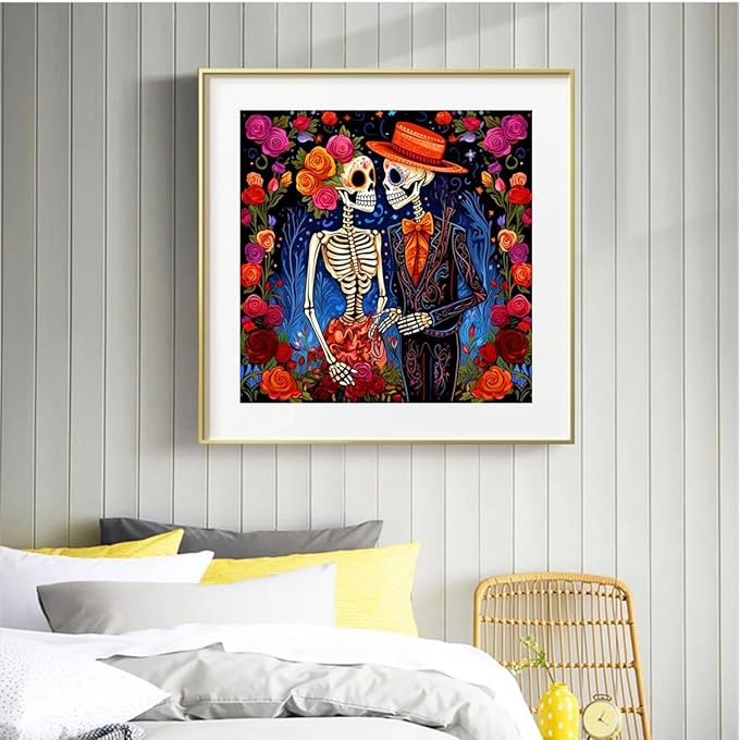 ijbnhd Skeleton Diamond Painting Kits for Adults-Valentine Diamond Art Kits for Adults Full Drill Diamond Painting Skull Gem Art and Crafts Home Decor 14x14inch