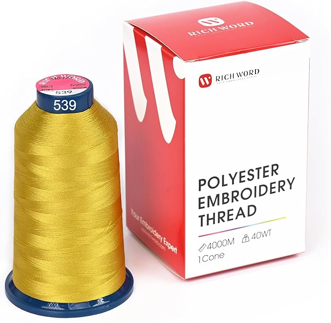 Poolin Embroidery Machine Thread Richword Selected Yellow 4000M 40WT Polyester Embroidery Thread – Smooth, Strong Single Spool for Home & Commercial Machines 0539
