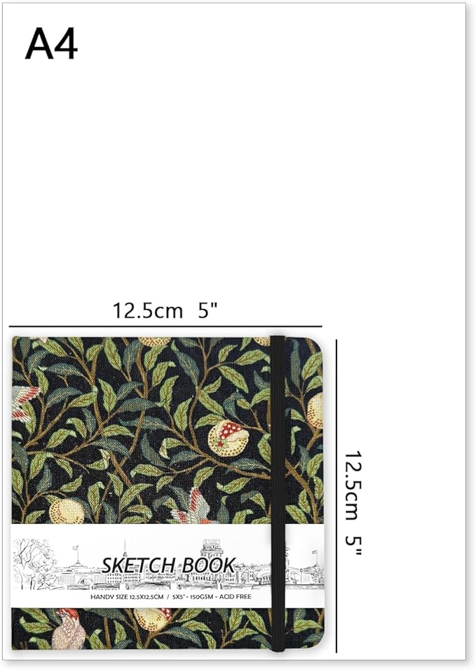5" x 5" Hardcover Sketch Book,Small Mixed Media Sketch Pad,58 Sheets 150GSM Acid-Free Artist Drawing Paper,Travel Journal Blank Notebook for Adults Painting,Illustration,Art Supplies.Pomegranate
