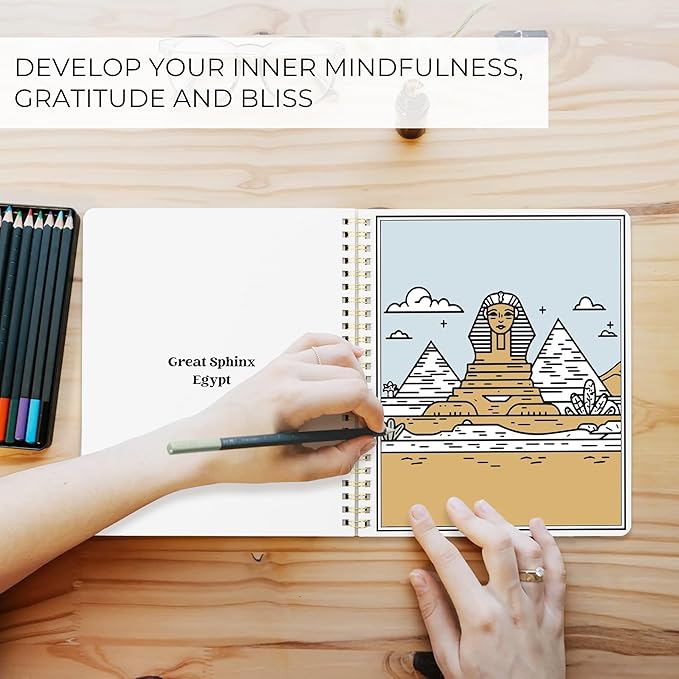 Beautiful Adult Coloring Book Set of 2 for Relaxation - Inspirational Adventures and Sightseeing Spots for The Spirit of Wanderlust - Perfect Stress-Relieving Gift for Women