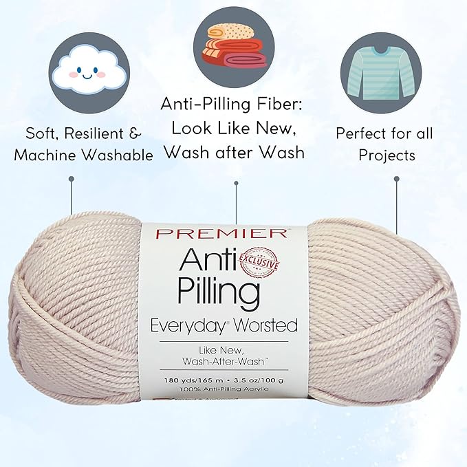 Premier Yarns Everyday Anti-Pilling Solid Linen DN100-78 (3-Skeins - Same Dye Lot) #4 Worsted Weight Acrylic Yarn for Crocheting and Knitting with Project Bag
