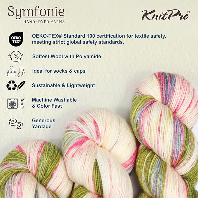 KnitPro Symfonie Fingering Weight Hand Dyed Variegated Yarn Skein | Extra Fine Merino Wool & Polyamide Blend for Knitting & Crocheting, Oeko-TEX Certified 400m, 100g | Terra Summer Romance