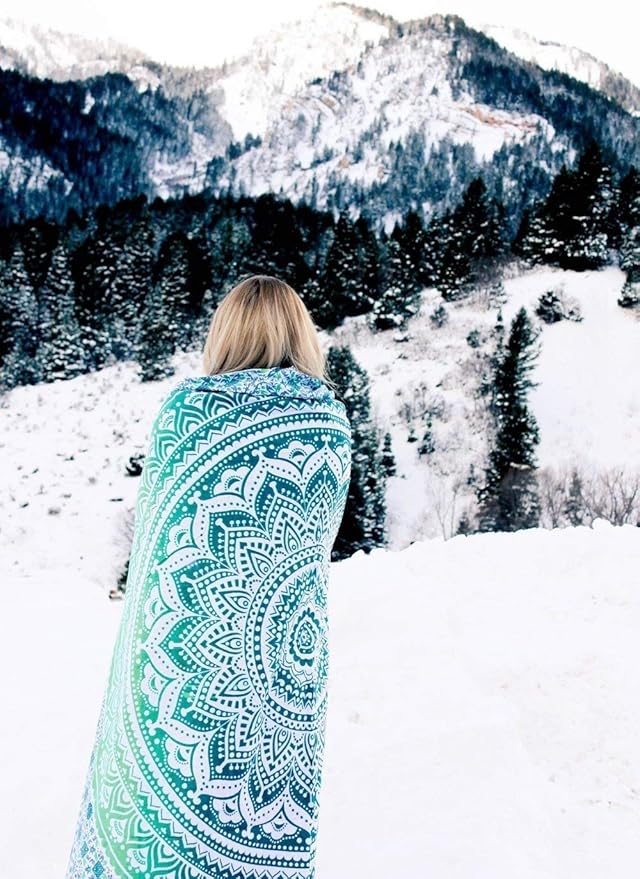 popular handicrafts tapestry wall hanging hippie ombre mandala wall art bohemian hippy intricate indian tapestry 84x90 inches (215cm x 230cm) green