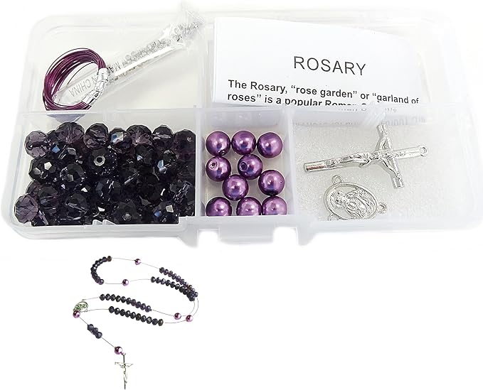 Linpeng Rosary Making Kit, Purple Catholic Prayer Necklace Supplies, DIY Jewelry Supplies, Gift for Beader, 1 Pack