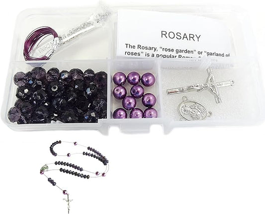 Linpeng Rosary Making Kit, Purple Catholic Prayer Necklace Supplies, DIY Jewelry Supplies, Gift for Beader, 1 Pack
