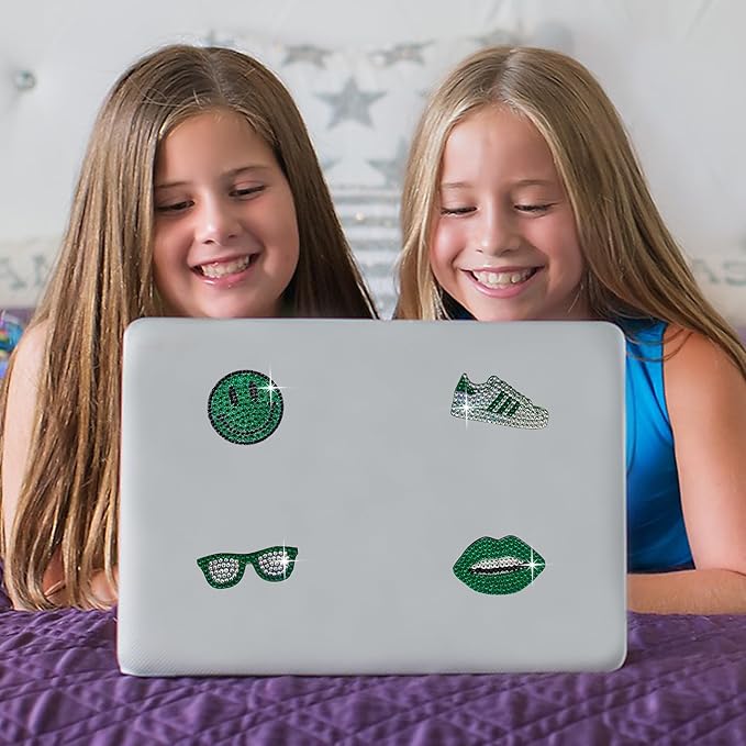 stickerbeans® rhinestone stickers - green spirit 4-pack, 2” x 2” each, unique sparkly cut-to-shape for collecting, trading, decorating laptops, phone cases, scrapbooks for kids, teens, & adults