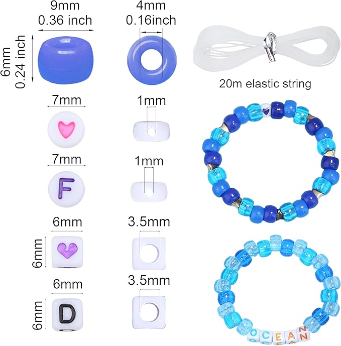 Blue Pony Beads 18 Colors Pony Beads for Bracelet Making Friendship Bracelet Making Kit DIY Craft Kandi Kit 720Pcs