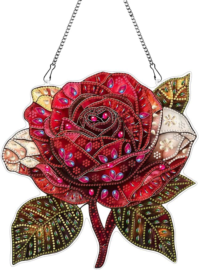 hyzsj DIY Hanging Diamond Art Pendant Painting Kit Rose, Special Crystal Gem Craft Painting Kit Ornament 9.4x9.4inch
