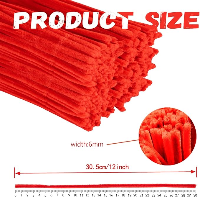 Red Pipe Cleaners Craft,200pcs Craft Supplies Chenille Stems Arts & Crafts for DIY Valentines Day Decorations,Flowers Making Pipe Cleaners Bulk Gifts for Her Room Decor,Valentine Candy Ornament