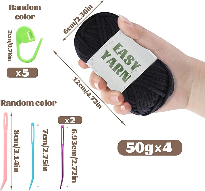 UzecPk 4x50g (7.1Oz) Yarn for Crocheting, 4x87Yds Cotton Crochet Yarn for Crocheting, Beginner Yarns with Easy-to-See Stitches, Blend Crochet Kit Making Milky (Beige&Brown&White&Black)