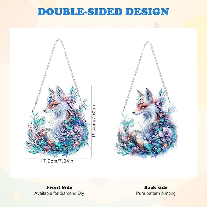 HEIBAGO Diamond Art Hanging Kits for Adults Kids, Hanging Diamond Art Fox, 5D Special Shaped Crystal Diamond Painting Kit, DIY Pattern Window Pendant for Home Wall Decor 8.3x8.3Inch