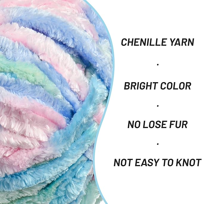 Fuzzy Chunky Chenille Yarn for Crocheting，Soft Plush Yarns for Hand Knitting，Bulky 3x100g（3x49.2 yd） Baby Blanket Yarn for Crocheting Amigurumi，Crochet Fluffy Velvet Yarns (Candy Floss)