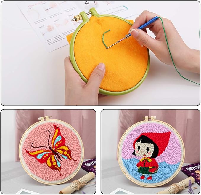 Punch Needle, 43 Pieces Punch Needle Tool and Instructions - Punch Needle Embroidery Kit with Embroidery Tools, Seam Ripper, Threader and Thimble, Needle Punch Kits for Beginners