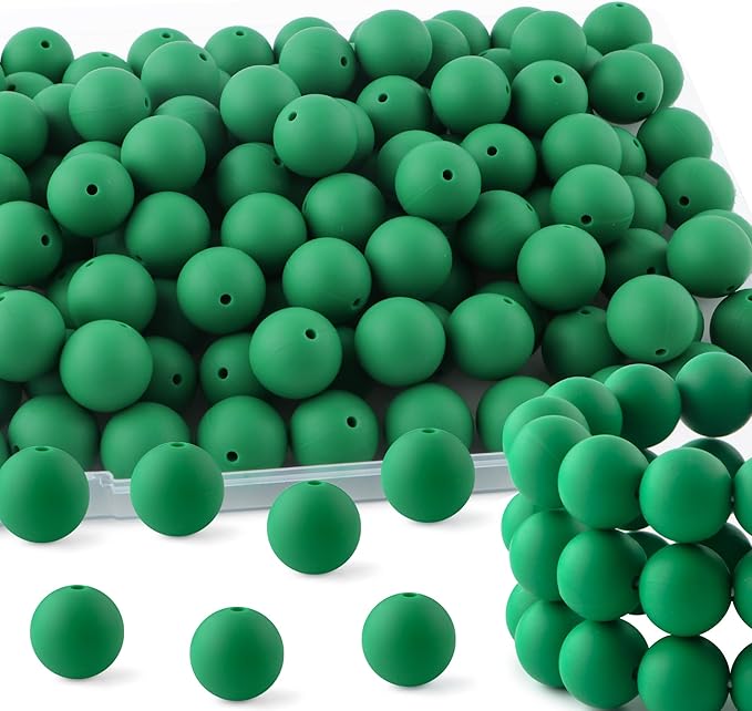 65Pcs 19mm Silicone Beads for Keychain Making Bracelet Necklace, Bulk Round Silicone Beads for Pens（Christmas Green）
