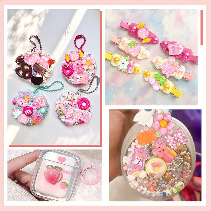 Junk Case Charms Kit, Junk Phone Case Charm, Flatback Lollipop Candy Bear Flower Fruit Mushroom Cartoon Cute Slime Charms for DIY Crafts, Scrapbooking, Jewelry Making-S4