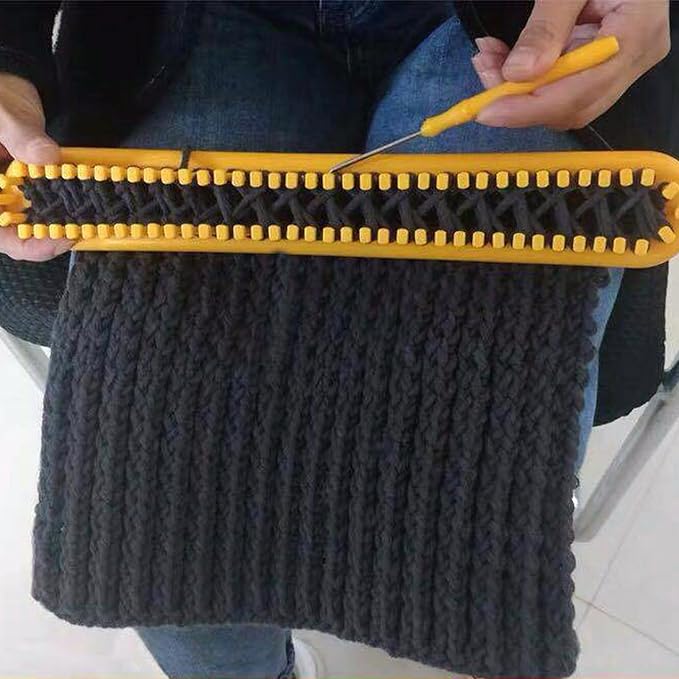 Dense Teeth Rectangle Knitting Looms，Plastic Weaving Looms Set，Weaving Loom，Scarf Hats Making Tools，DIY Crocheting Handmade Craft Kit with a Crochet Hook and Needle for Knitting Lovers，36 cm (Yellow)