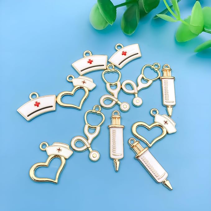 Youdiyla 36pcs Alloy enamel medical nurse series Pendant Jewelry Making DIY Keychain Earrings Pendant Various Design Charms for Jewelry Making Bracelets Necklace (SN205)