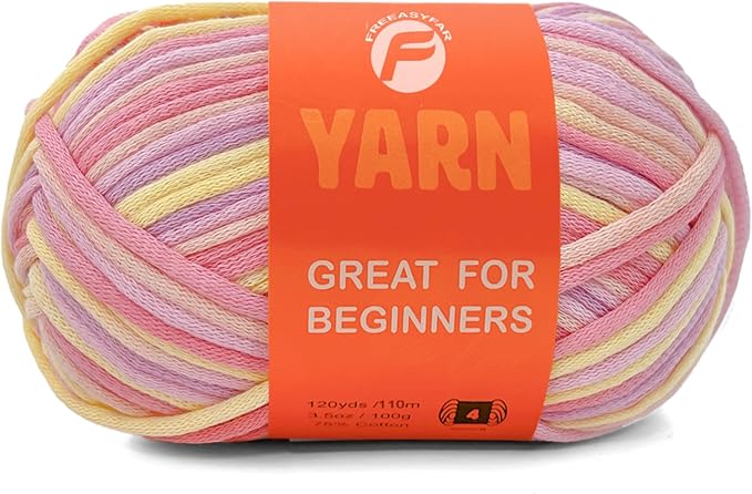 3.5Oz/120yds Beginner Easy Yarn for Crocheting and Knitting;Worsted-Weight Medium #4;Cotton Blend Yarn for Beginners Amigurumi DIY(Macaron,1 Skein)