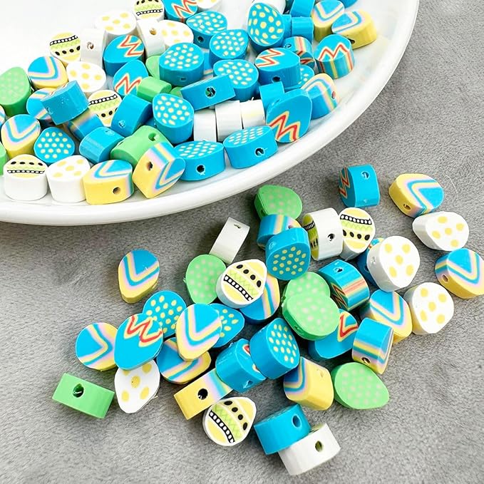 100Pcs Egg Handmade Polymer Clay Beads, 10mm Easter Egg Polymer Clay Spacer Beads for Women Jewelry Making DIY Charms Bracelet Necklace Hair Clip Accessories Handmade Craft