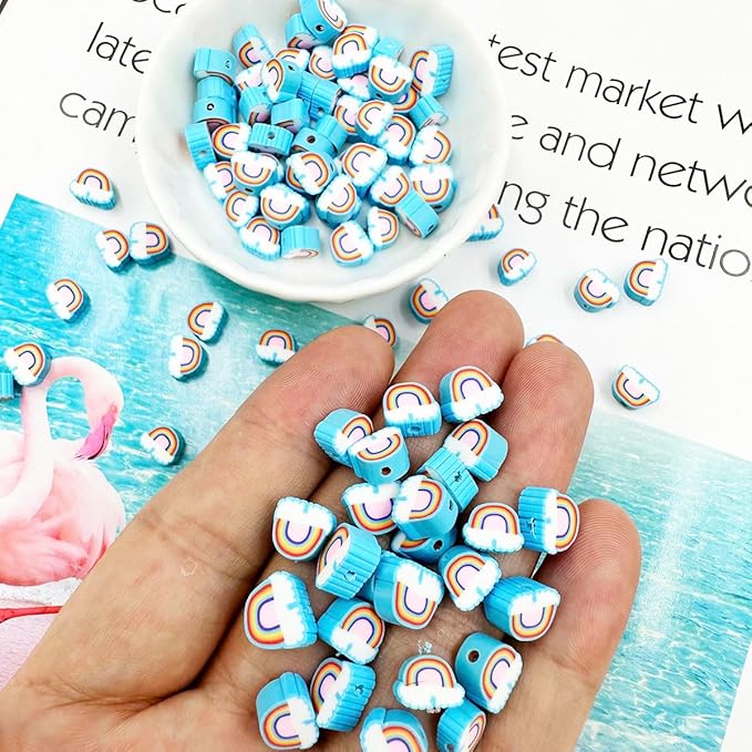 Rainbow Cloud Handmade Polymer Clay Beads, 100pcs Polymer Clay Spacer Beads for Women Jewelry Making DIY Charms Bracelet Necklace Hair Clip Accessories Handmade Craft