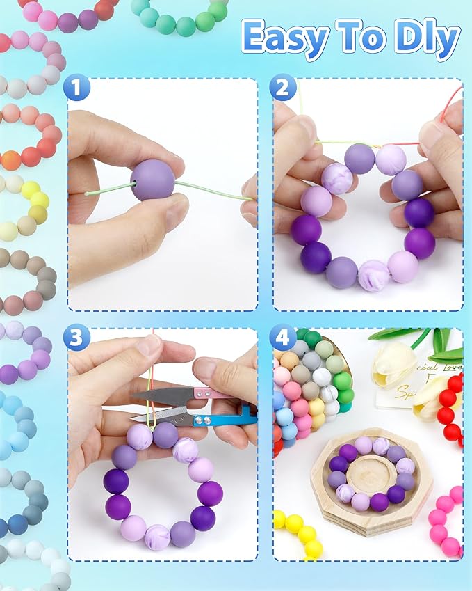 160pcs fiveizero 15mm silicone beads for keychain making - mixed color round rubber beads bulk, diy craft supplies for bracelets necklaces pens(blue)
