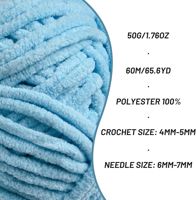3 Packs Plush Chenille Chunky Crochet Yarn - Baby Yarn for Crocheting Soft - Velvet Yarns Knitting for Blankets Crafts - Fluffy Amigurumi Yarns 150g / 196.8yds (3 Azure)