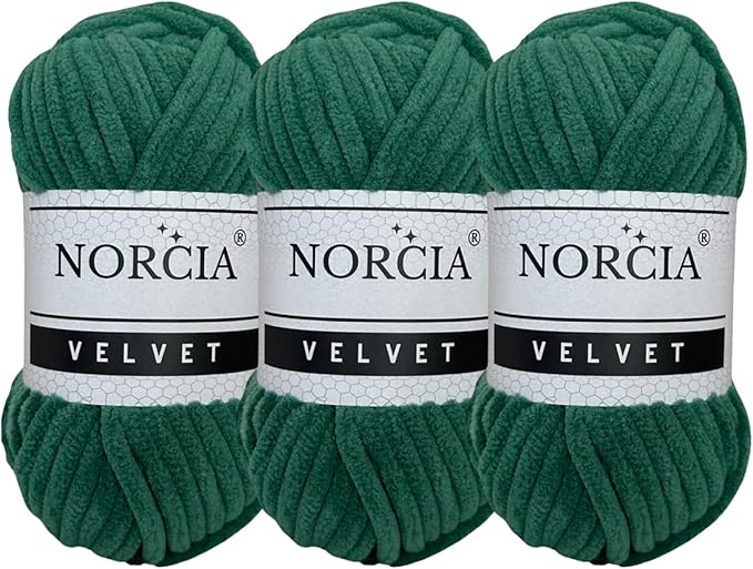 Soft Velvet Chenille Yarn for Crocheting Baby Blanket, Knitting, Amigurumi, Fancy Crochet Weaving Craft (Hunter Green, 3 Skeins)