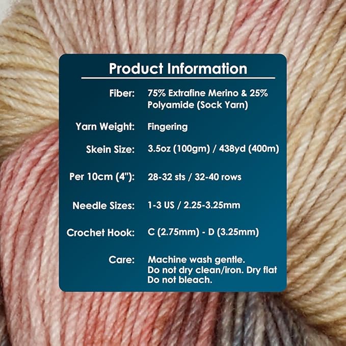 KnitPro Symfonie Fingering Weight Hand Dyed Variegated Yarn Skein | Extra Fine Merino Wool & Polyamide Blend for Knitting & Crocheting, Oeko-TEX Certified 400m, 100g | Terra Moonlit Glow