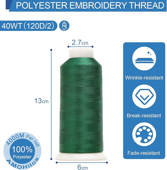 High Tenacity Polyester Embroidery Machine Thread 40WT(120D/2) 4000M Per Spool for Commercial and Domestic Embroidery Machine (Cadmium Green-1851)