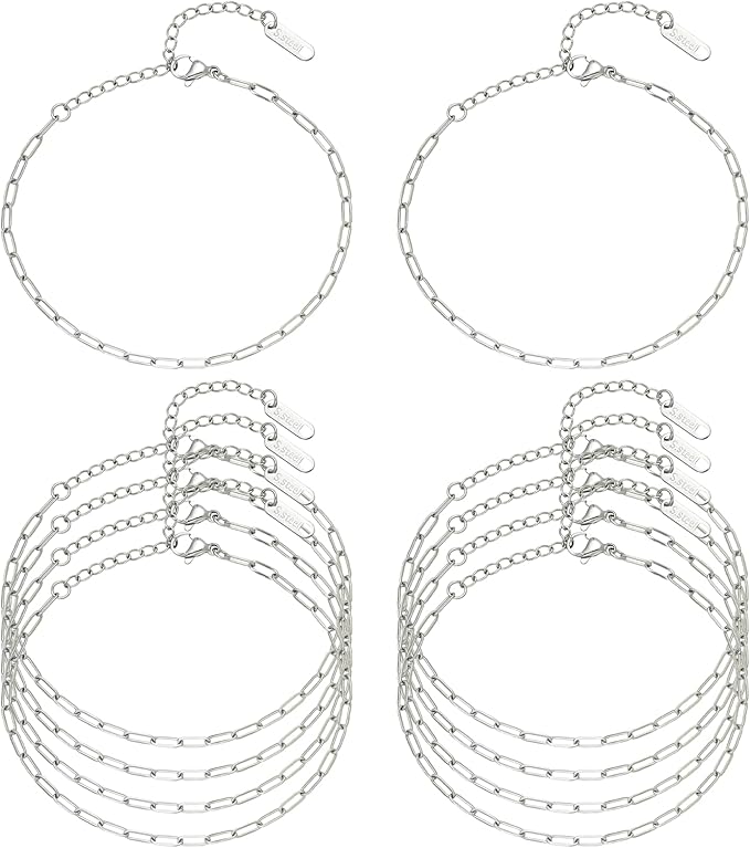 Swyabi 10 PCS Charm Bracelet Chain 6.5 Inch Stainless Steel Paperclip Chain Bracelets Set for Men Women DIY Bracelets Crafts