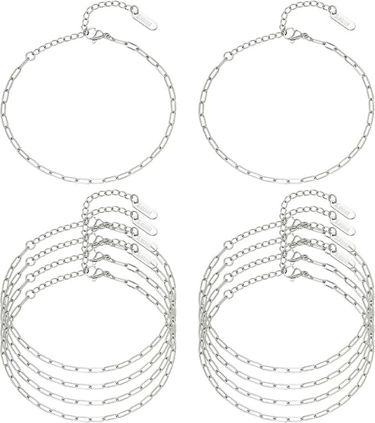 Swyabi 10 PCS Charm Bracelet Chain 6.5 Inch Stainless Steel Paperclip Chain Bracelets Set for Men Women DIY Bracelets Crafts